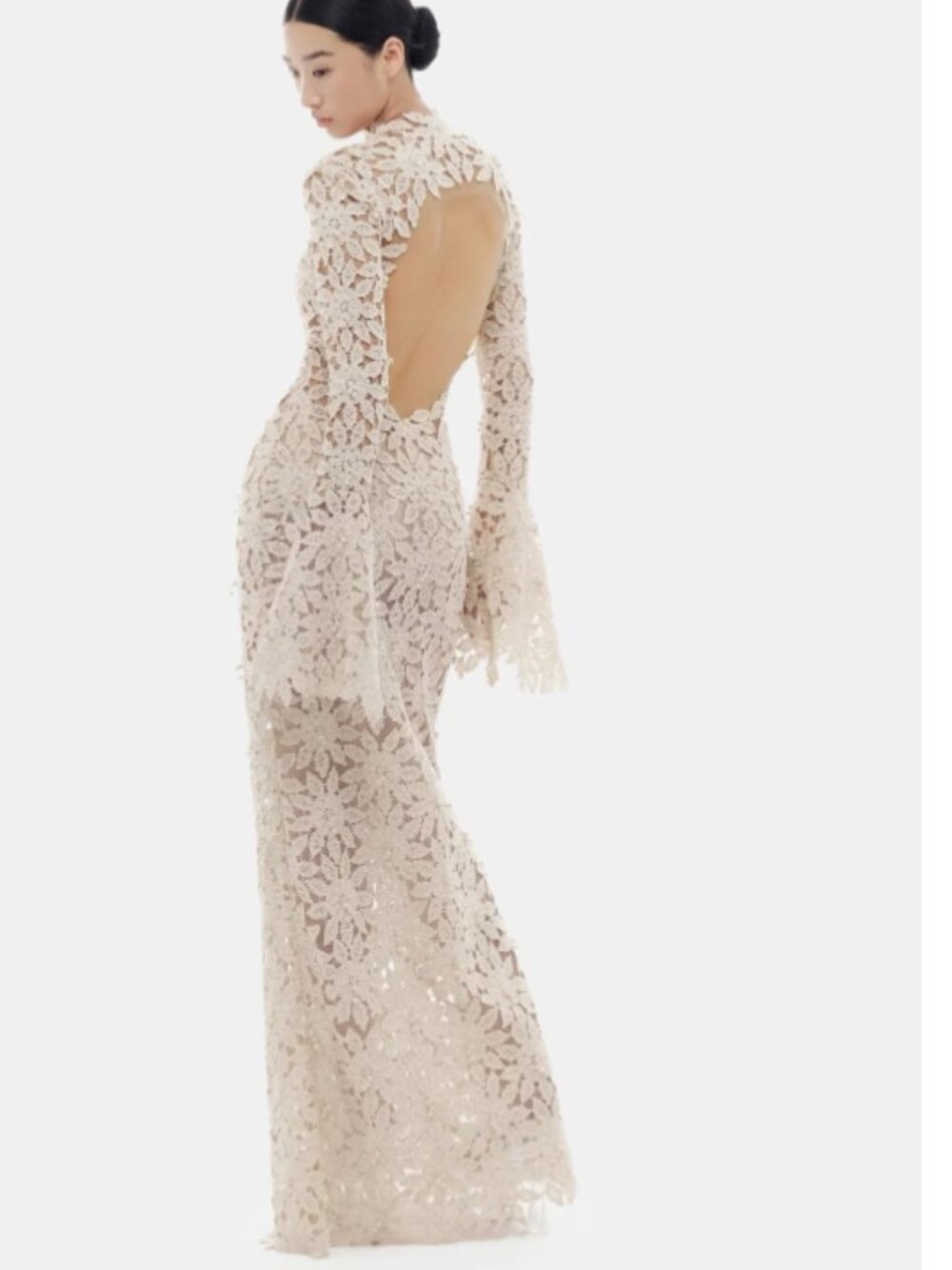 Montsand Beige Floral Lace Maxi Dress